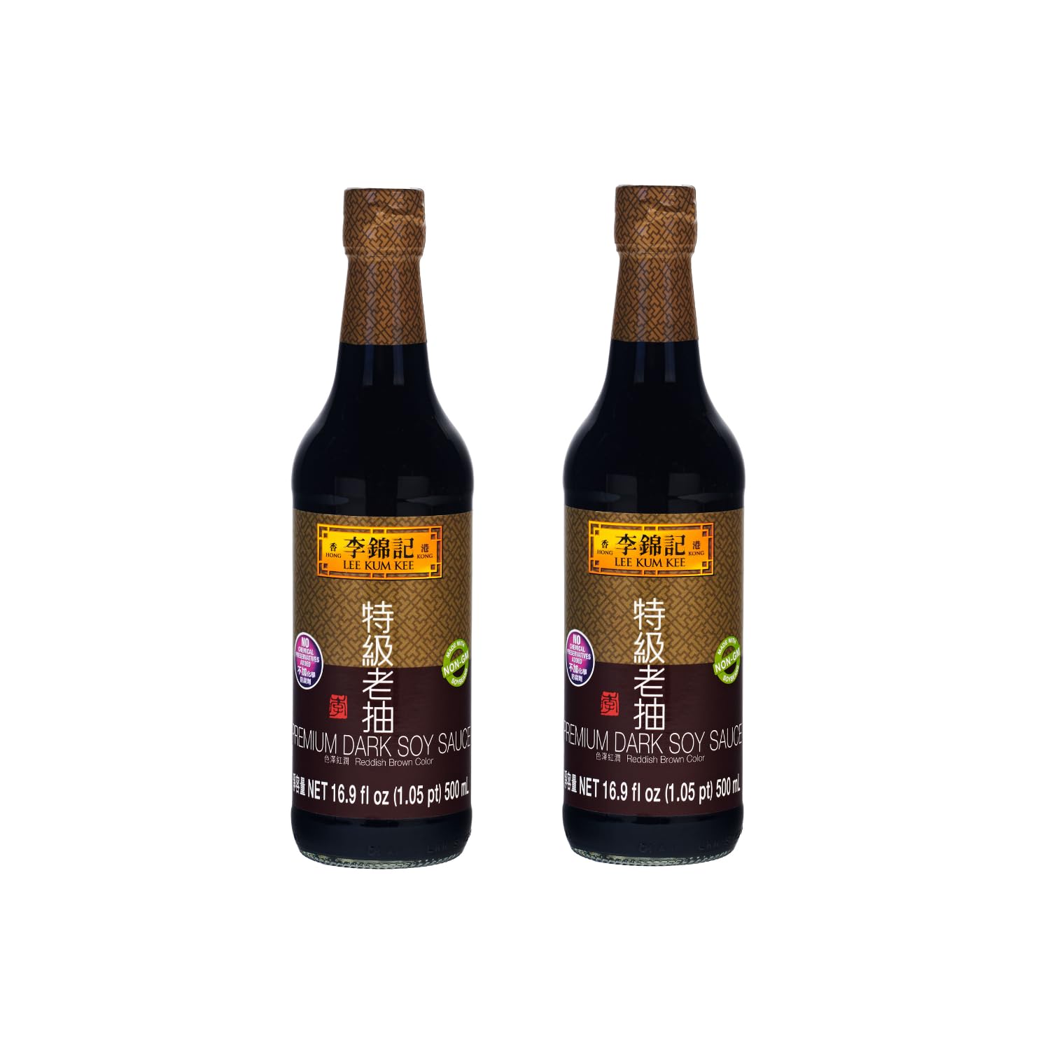Lee Kum Kee Premium Dark Soy Sauce (16.9 oz - 2 Pack), Full-Bodied Naturally Brewed Soy Sauce, Non GMO Soybeans, Vegan, No MSG, Best for Adding Natural Colors to Stews, Gravies, Braised Dishes & Stir-Fried Noodles