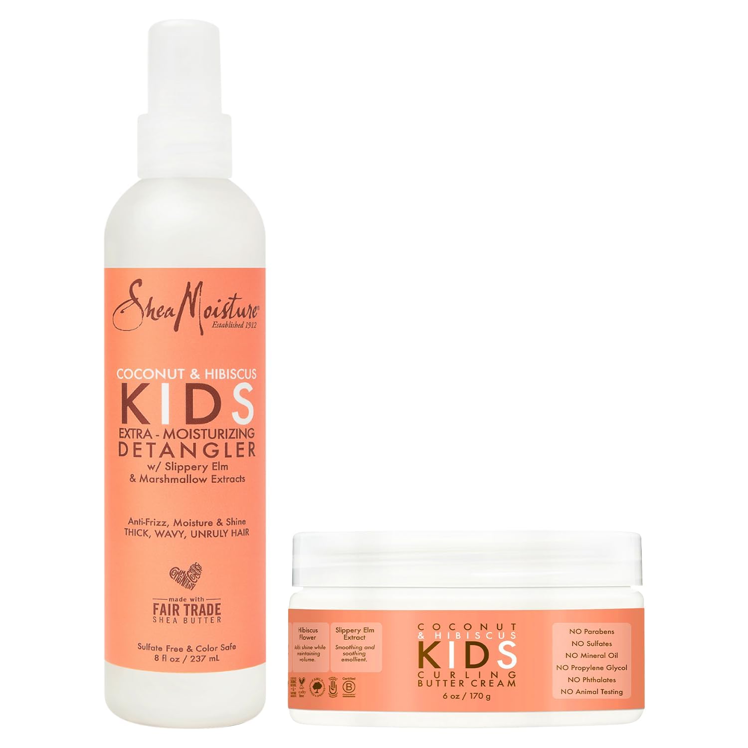 SheaMoisture Kids Curly Hair Bundle, Coconut & Hibiscus Curling Butter Cream + Extra-Moisturizing Detangler Spray, Anti-Frizz Hair Products for Kids