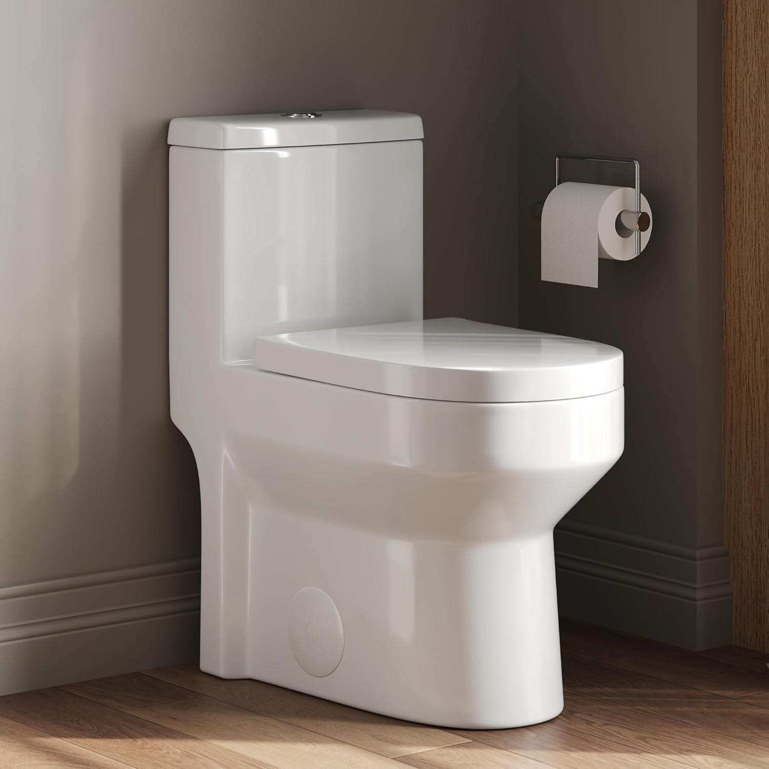 DeerValley Compact One Piece Toilet Standard Seat Height for Small Bathroom Dual Flush 1.1/1.6 GPF Powerful and Quiet 12'' Rough-In Skirted Toilet