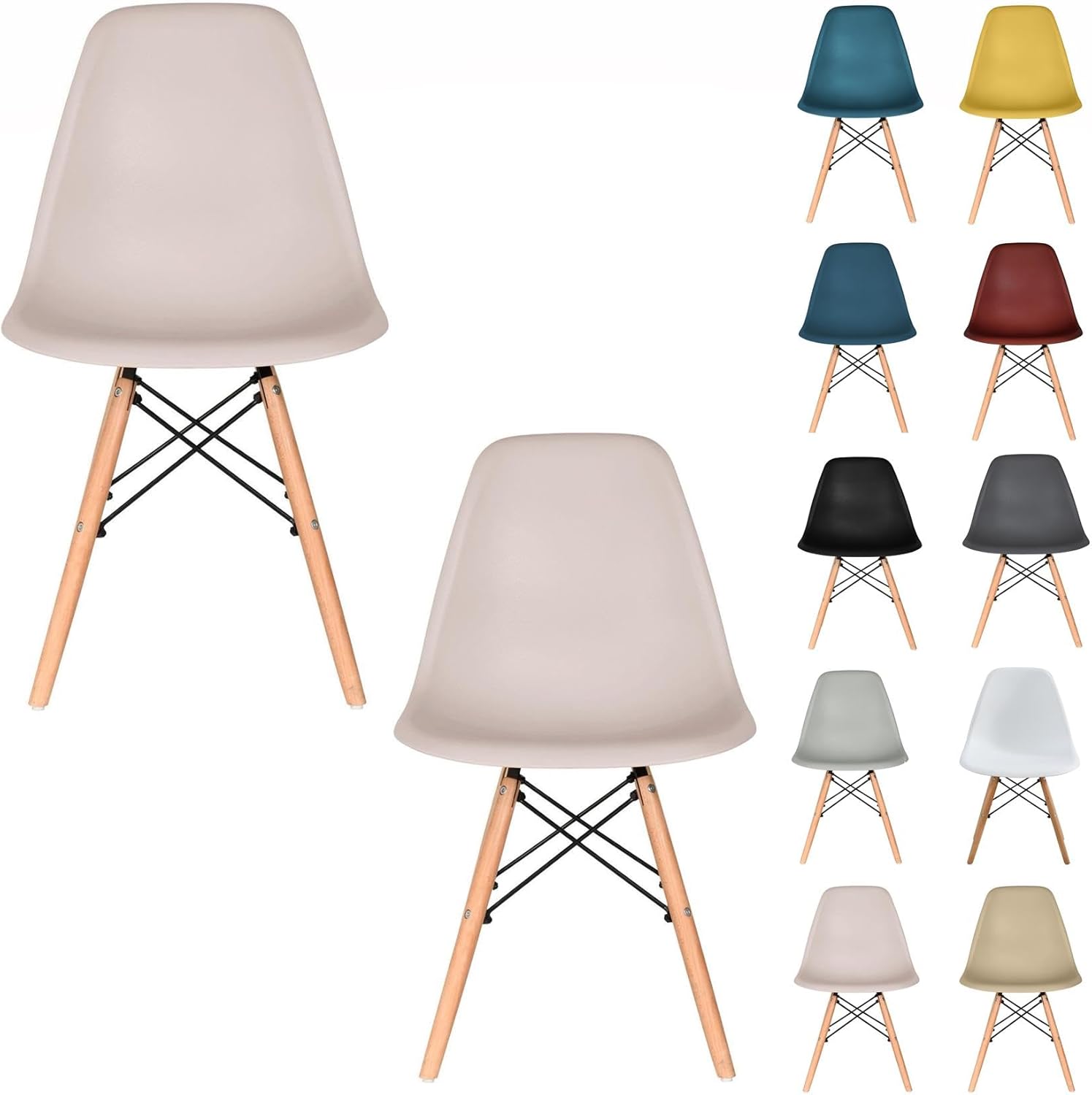 AVC Designs Set of 2 Dining Chairs Designer Wooden Lounge Dining Home Office Commercial (Beige)