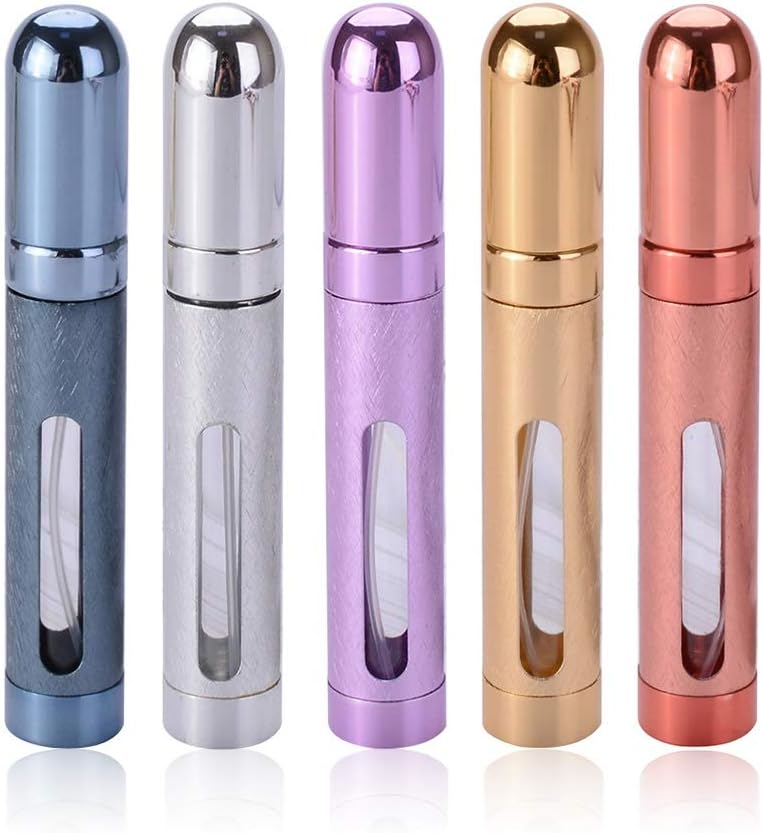 ZKSMNB 12ml Perfume Bottles (5pcs,Travel Refillable Perfume Atomizer Spray Bottle, Fragrance Empty Bottle with Window, Fits in Your Purse, Pocket or Luggage (Silver，Blue，Red, Gold, Purple)