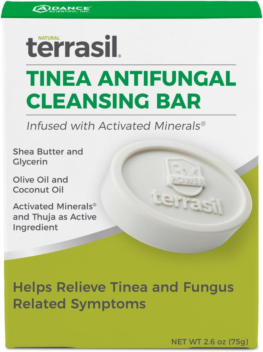 terrasil Tinea Soap for Tinea Versicolor Relief, Soothing Care & Relief of Itchy, Irritated Skin, Dermatologist Tested, Hypoallergenic Approved - Natural Antifungal Soap Bar (75g)