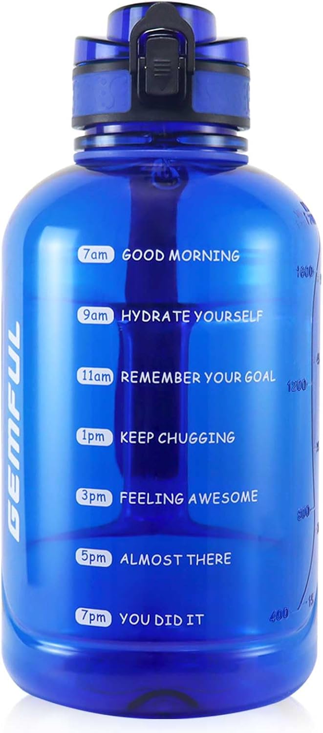 GEMFUL 2L Water Bottle with Handle 64oz Large Jug Leak-Proof (Royal Blue)