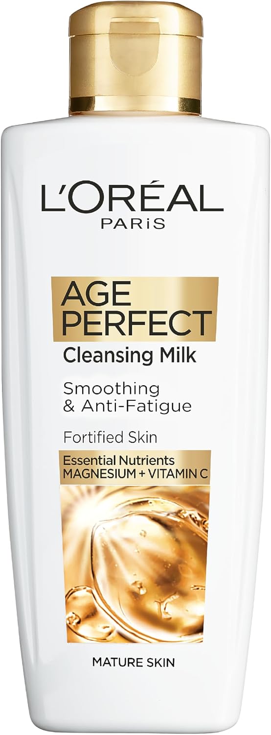 L'Oreal Paris Smoothing Cleansing Milk, Age Perfect, with Vitamin C, 200ml | Anti Fatigue Cleansing Milk, Skin Looks Clearer & Feels Smoother with a Lasting Sensation of Freshness