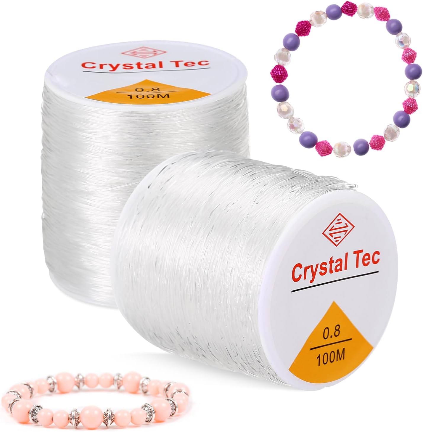 Naler Elastic Bracelet String Cord 100m/328ft Elastic String Bead Cord for Bracelets Clear Elastic Thread Stretchy Elastic For Bracelet Making Bracelet Clear Elastic For Jewellery Making,2 PCS, 0.8mm