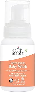 Earth Mama Sweet Orange Baby Liquid Wash Foaming Hand Soap, Organic All Purpose Body Wash for Sensitive Skin, Castile Soap with Coconut Oil, Shea Butter, Calendula, & Aloe, 5.3 fl oz