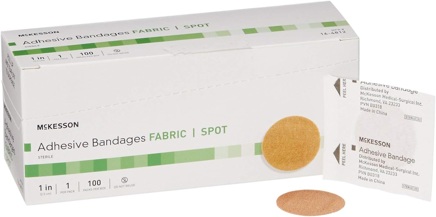 McKesson Adhesive Bandages, Sterile, Fabric Spot, 1 in, 100 Count, 1 Pack