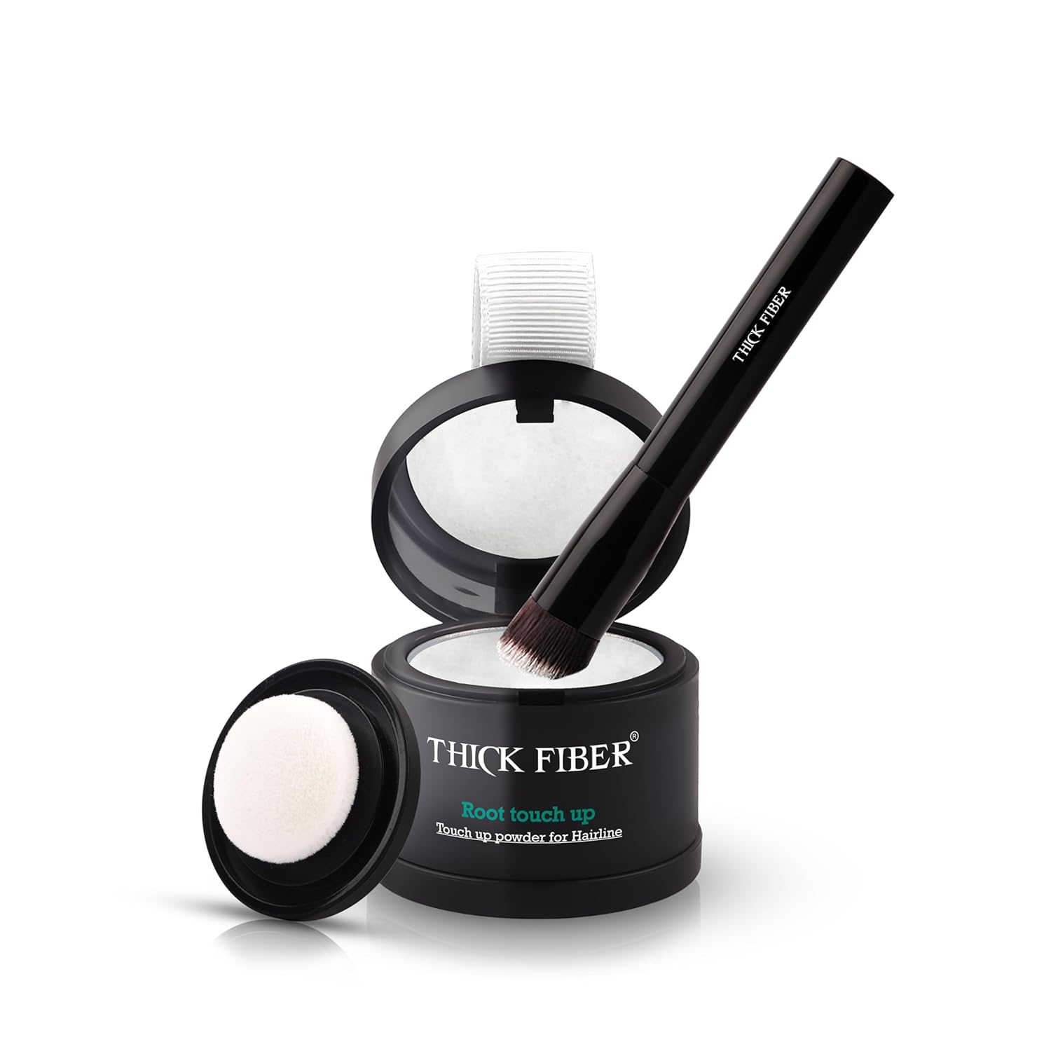 THICK FIBER Root Touch Up and Hair Loss Concealer Set - Water & Sweat Resistant Hairline Powder for Thinning Hair, Women - Includes Brush (White)