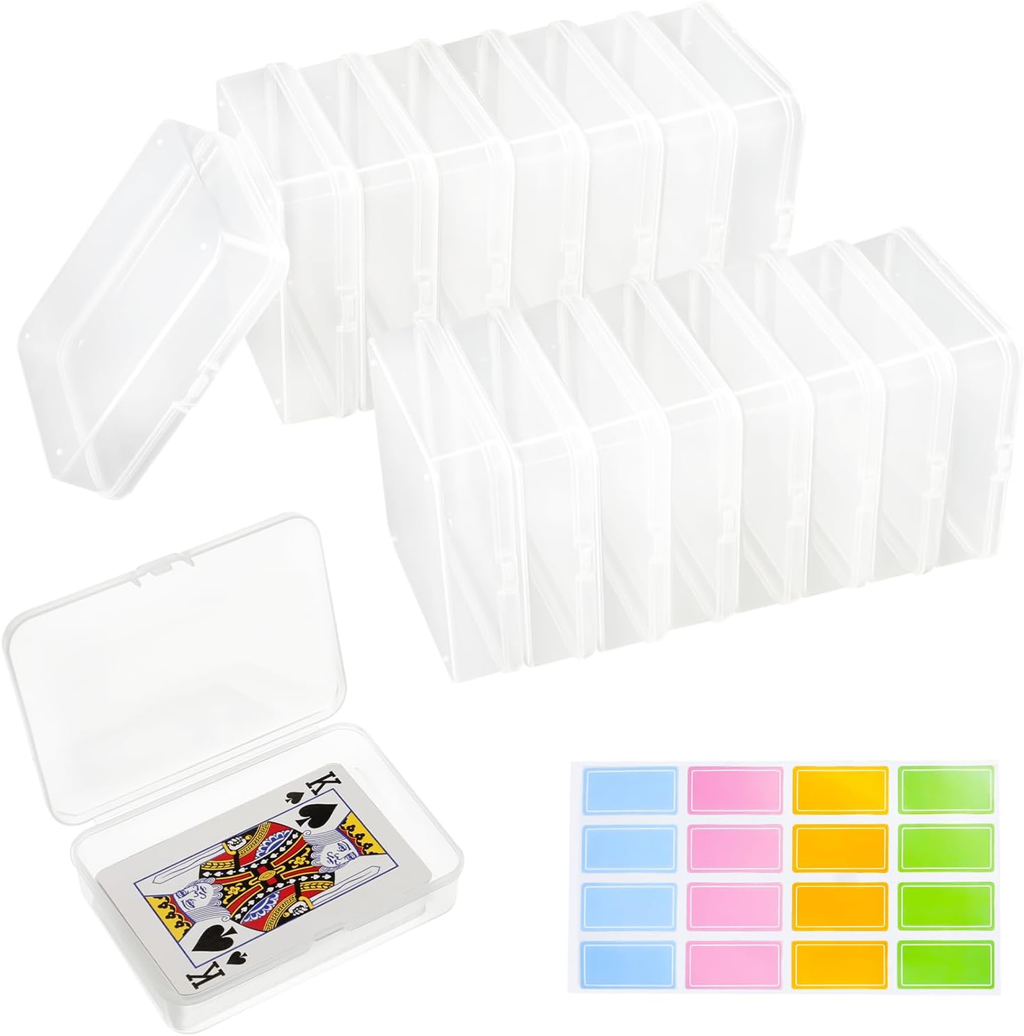 16 Pcs Playing Card Case with Sticker, for Game Mini Accessories | Plastic Playing Card Box 10.5x7.5x2.5cm, Clear Trading Card Storage for Sports Business Bank Trading Cards