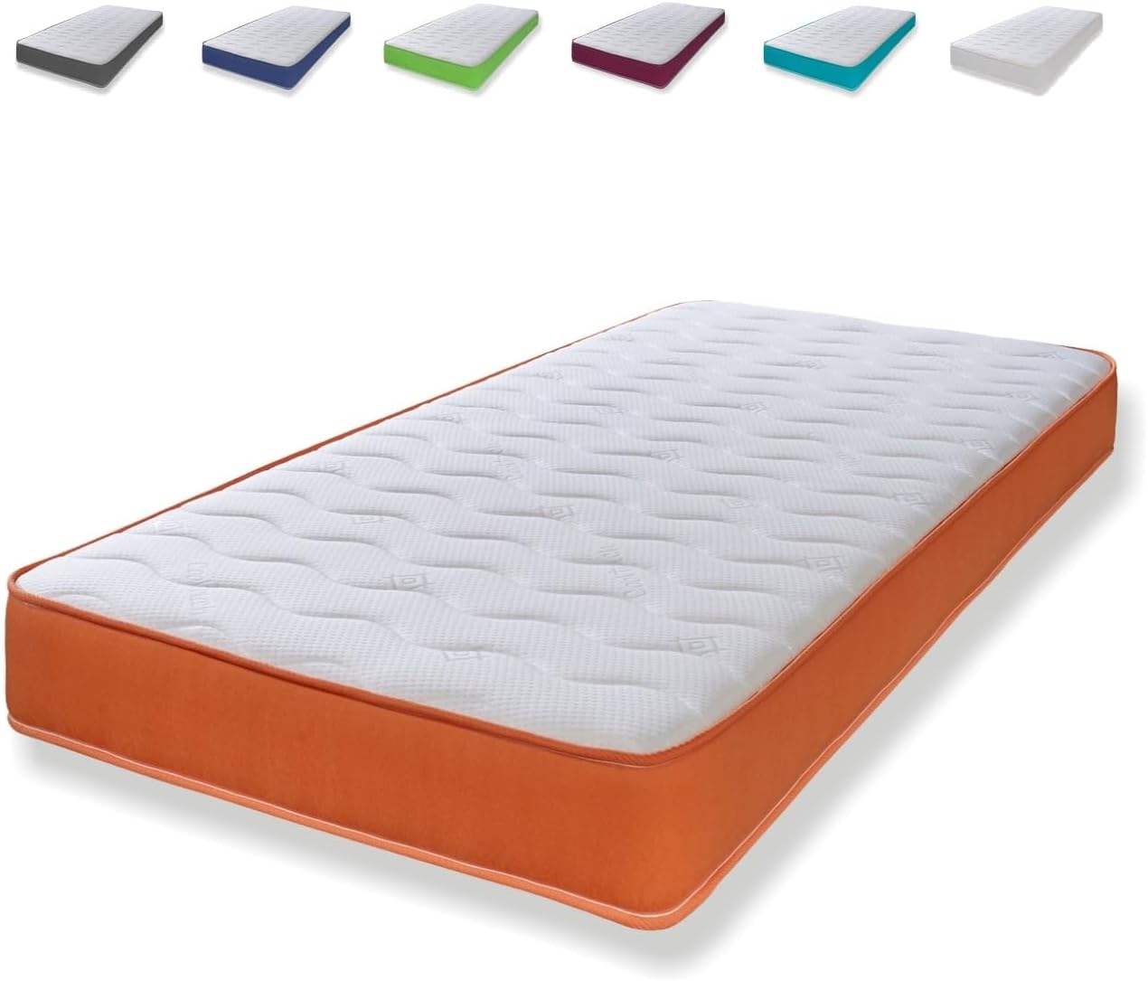 eXtreme comfort ltd Cooltouch Colours Orange Wave Hybrid Memory Foam & Pinna-Coil Innerspring Mattress With Orange Border 18cms Deep, 2ft6 Small Single 75cmx190cm