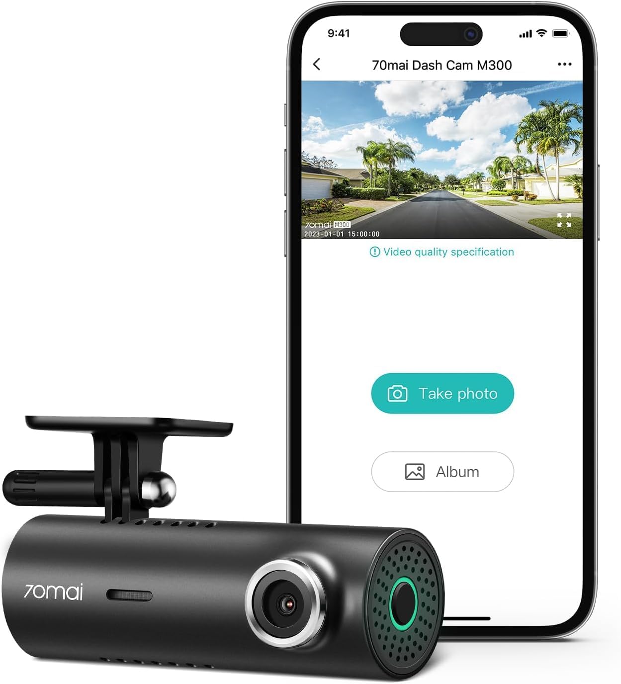 70mai Smart Dash Cam, 1296P QHD Dash Camera for Cars, Built in WiFi 140° Wide-Angle FOV, WDR, Night Vision, Loop Recording, Parking Monitor