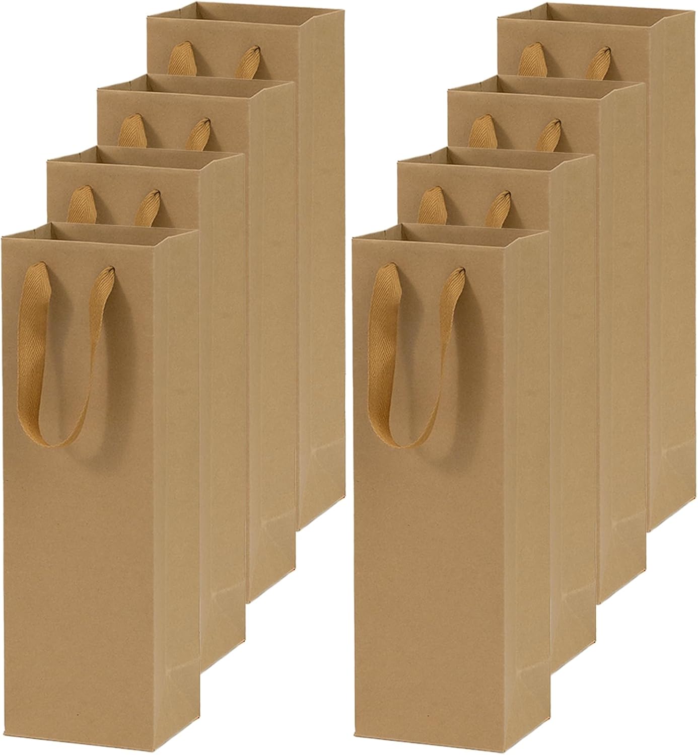 8Pcs Brown Wine Gift Bags for Single Wine Bottles, Kraft Paper Bottle Wine Bags with Handles for Champagne Whiskey Alcohol Party Wedding Festival (Brown, Single Wine Bag)
