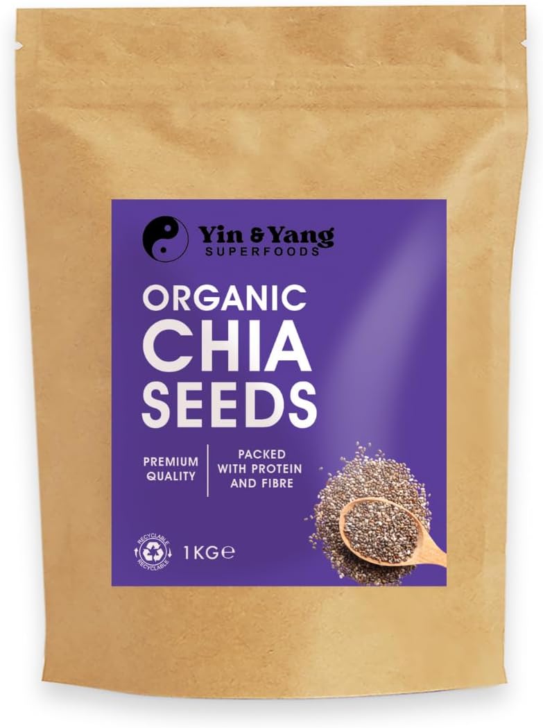 Organic Chia Seeds 1kg, by Yin & Yang Superfoods, 100% Natural, Vegan, High in Protein & Fibre, Palm Oil Free