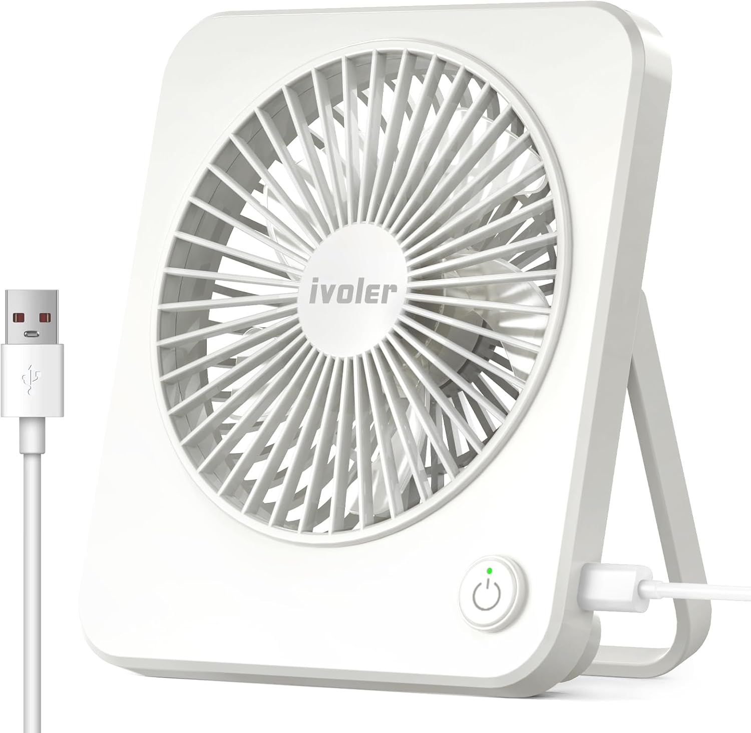 ivoler USB Desk Fan Mini Portable, Small Quiet Cooling Fan with 3 Speeds (No Battery, USB Powered Only) for Bedroom, Table, PC, Home, Office or Travel - White