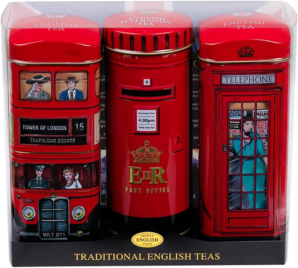 New English Teas English Icon Tea Tins Gift Set with 42 English Breakfast teabags
