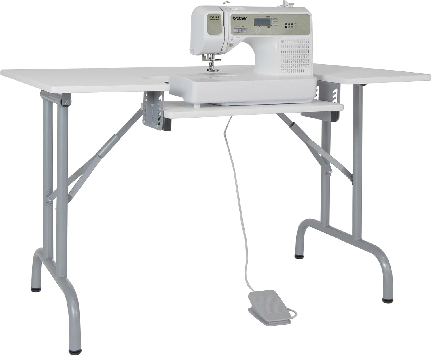 Sew Ready Folding Multipurpose Sewing Table - 47.5" W x 28" D Foldable White Hobby and Sewing Machine Table with Adjustable Shelf - Can Also Be Used as Computer Desk