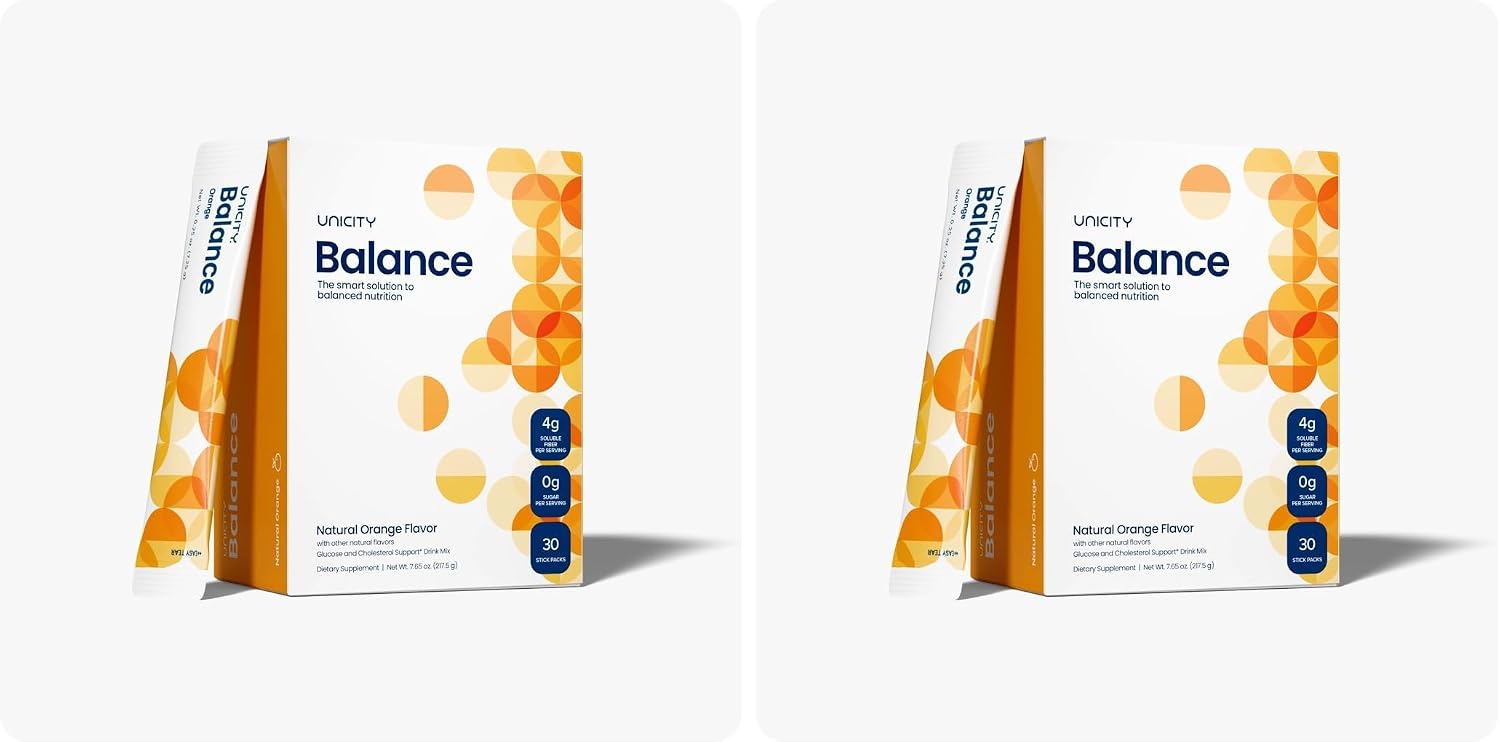 Unicity Balance Fiber Supplement | Supports Healthy Glucose Response & Fullness | Pre-Meal Soluble Fiber Drink Mix | Natural Orange | 30 Stick Packs (Pack of 2)