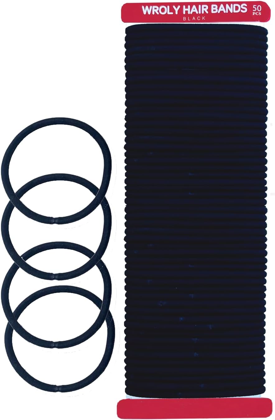 WROLY Hair Bands 50-Pcs, Hair Bands For Women, Ponytail Holders, Hair Bobbles Hair Ties (50 Bands)