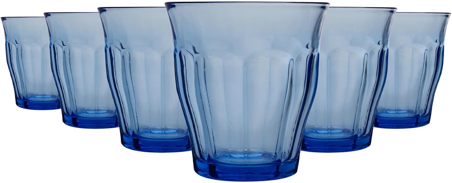 Duralex Picardie Drinking Glasses - 250ml Tumblers for Water, Juice - Blue - Pack of 12