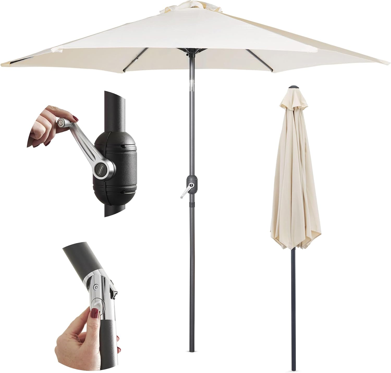 VonHaus Parasol 2.7M – Parasol Umbrella for Outdoor, Garden, Patio – Sun Shade Canopy with Hand Crank, Tilt Function, UV30+ Protection, Air Vent, Powder Coated Steel Frame