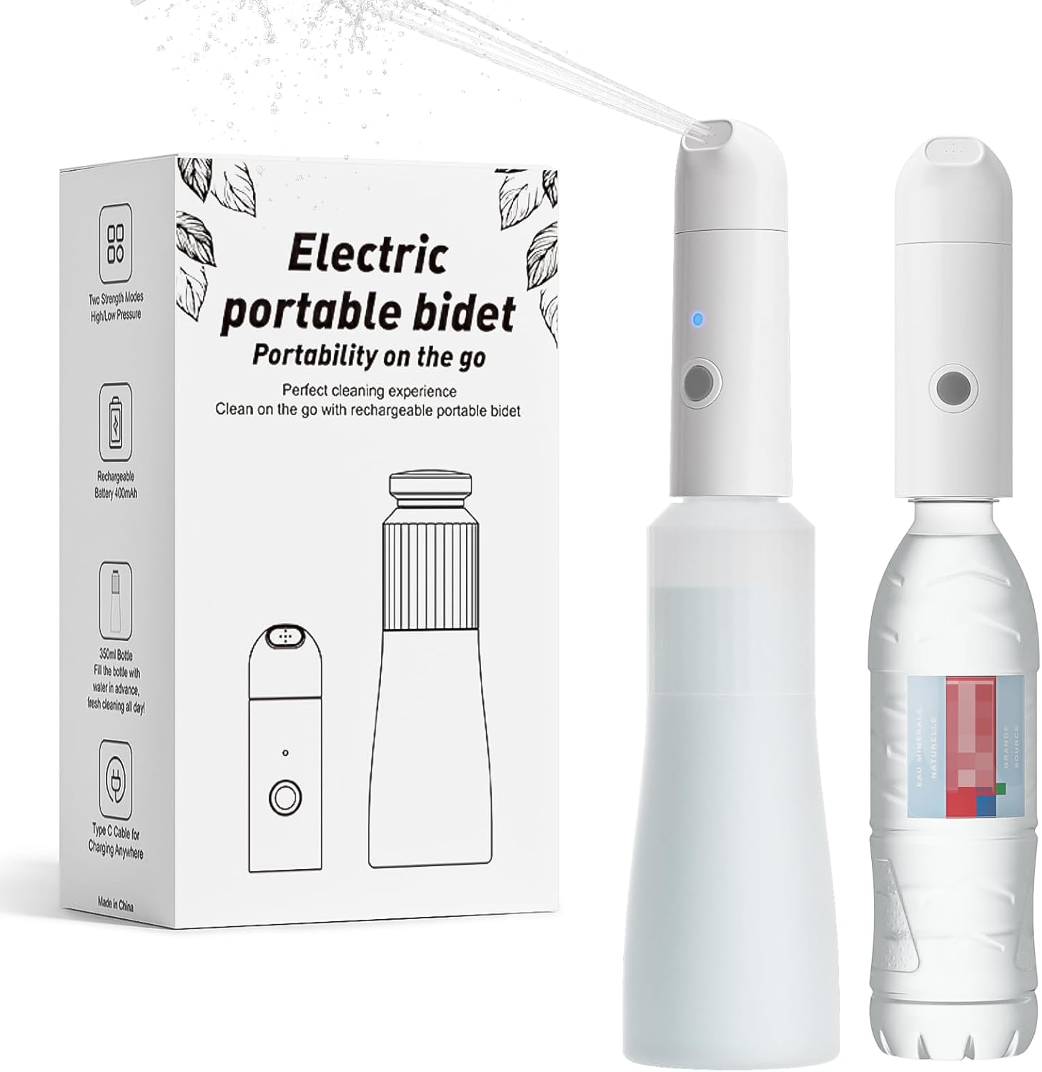 Portable Travel Bidet, Electric Bidet Sprayer 12.3oz/350mL, IPX7 Waterproof ＆ Rechargeable, Mini Bidet Toilet Water Spray for Personal Hygiene Cleaning, Postnatal Care, Perineal & Hemorrhoid Treatment