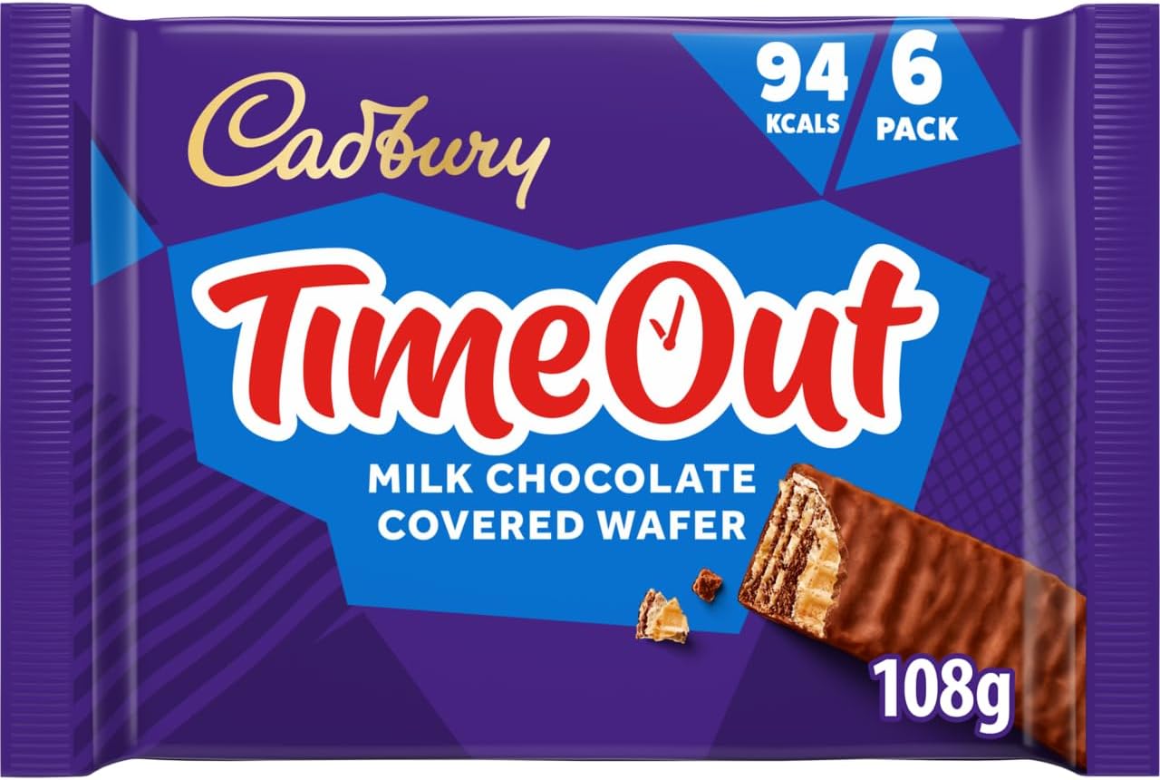 Cadbury Timeout Milk Chocolate Covered Wafer, Crispy Wafer Covered in Smooth Milk Chocolate, Multipack of 6 x 18 g Bars (Pack of 1)