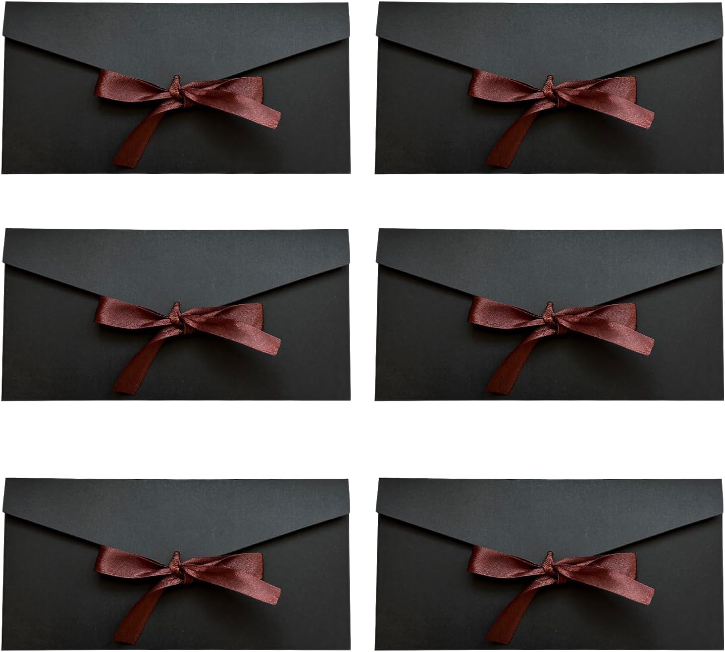 6 Pack Vintage Gift Envelopes with Ribbons - Black Invitation Envelopes for Wedding, Birthday, Festival Invitations - 8.66 x 4.33 inches
