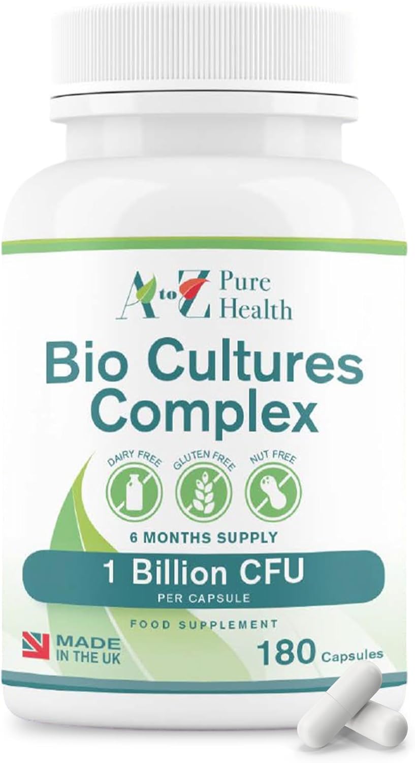 Premium Bio Cultures Complex 180 Capsules (6 Month’s Supply) | High Strength Probiotic | Vegan Multi Strain Probiotic | Lactobacillus Acidophilus & Bifidobacterium | Supports Digestive Health