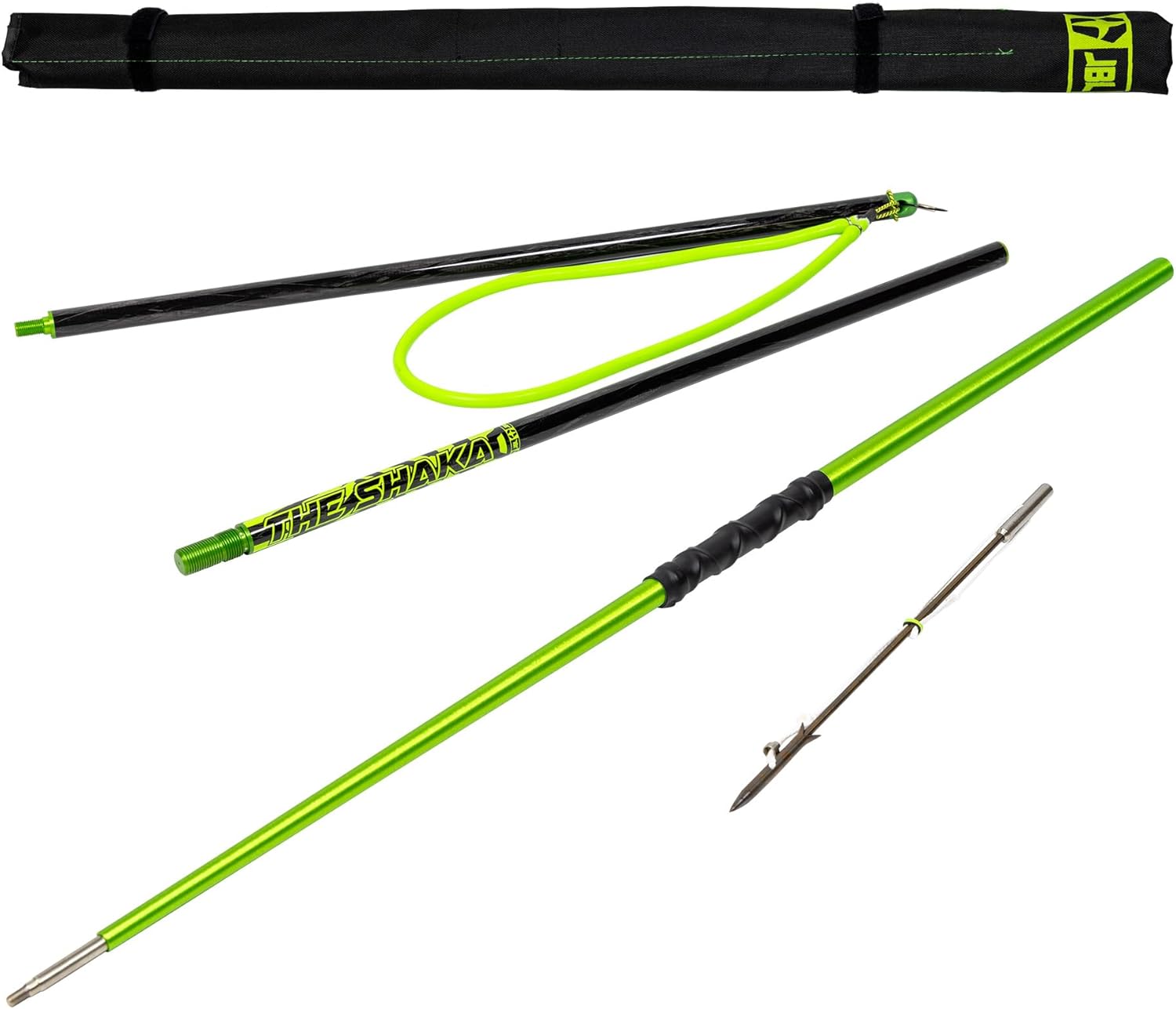JBL Spearguns Shaka Hybrid Carbon Fiber Pole Spear for Spearfishing, Free Diving, Scuba Diving, 3pc Travel Pole Spear, Hand Grip, Stainless Steel Head, Slip-Tip, Travel Case, Made in USA