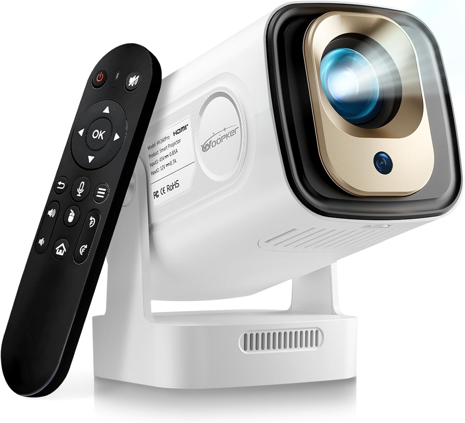 Upgraded HY260 Pro Mini Projector with WiFi and Bluetooth 5.4, Auto Focus/Keystone,Native 1080P Support for 4K,Air Mouse Remote,Android 11,Built in Apps,35"-150" Screen Video Projector