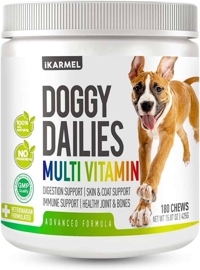 Doggy Dailies | Vitamins Supplements For Dogs | Skin & Coat | Probiotics + Joint Support 24 Vitamins & Minerals puppy to Senior Multivitamin