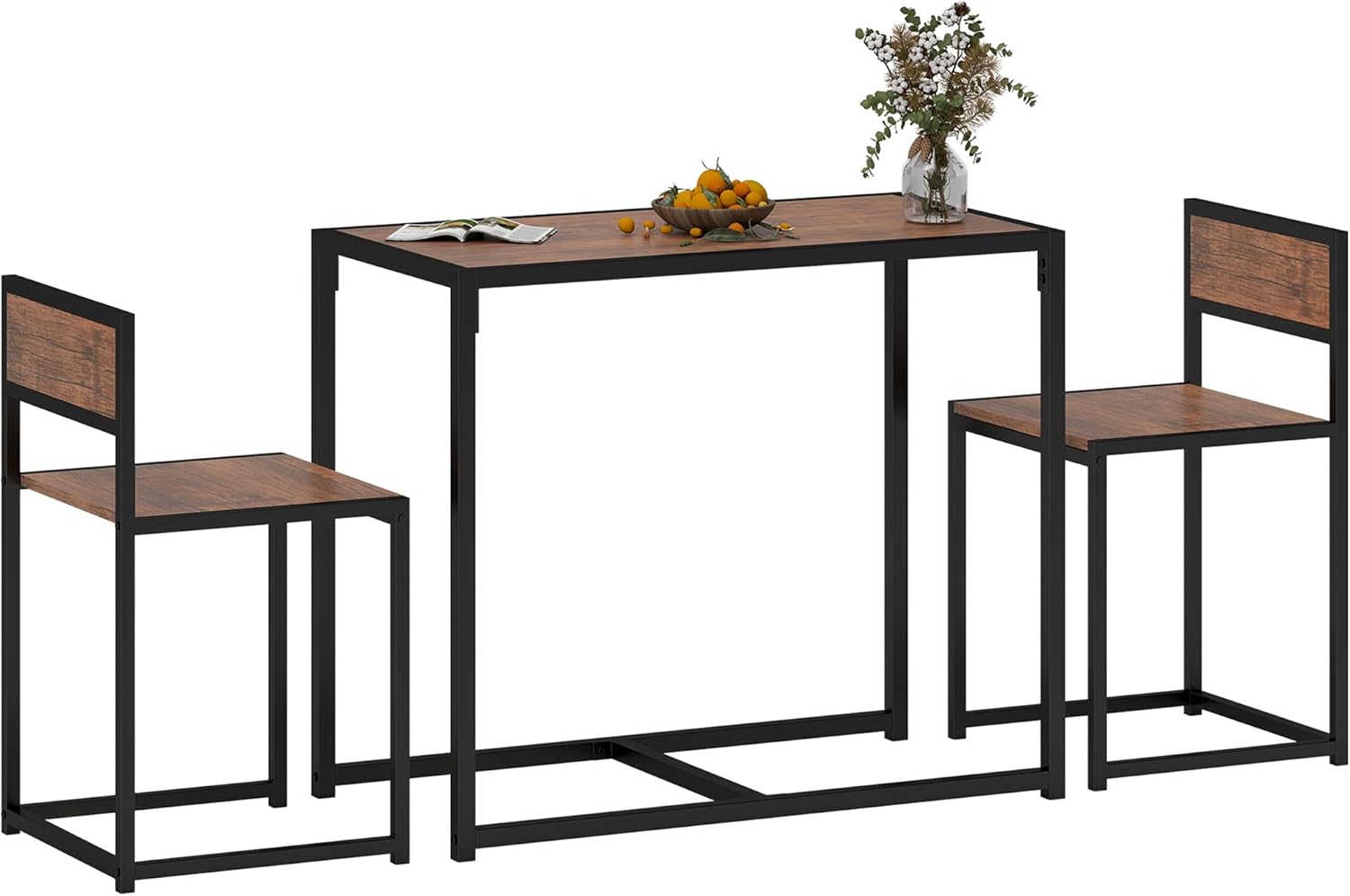 HOMCOM Dining Table and Chairs Set 2, Dining Room Sets, Rectangular Space Saving Table and 2 Chairs for Compact Kitchens, Steel Frame, Natural