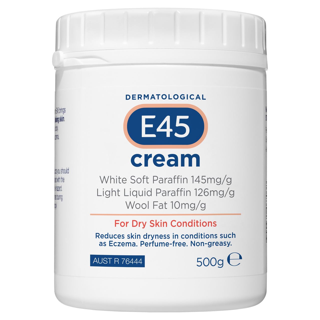 E45 Cream 500 g Tub – Moisturiser for Dry Skin and Sensitive Skin - Emollient Body Cream to Soothe Dry and Irritated Skin - Itchy Skin, Eczema Cream - Perfume-Free Face Cream and Non-Greasy Hand Cream