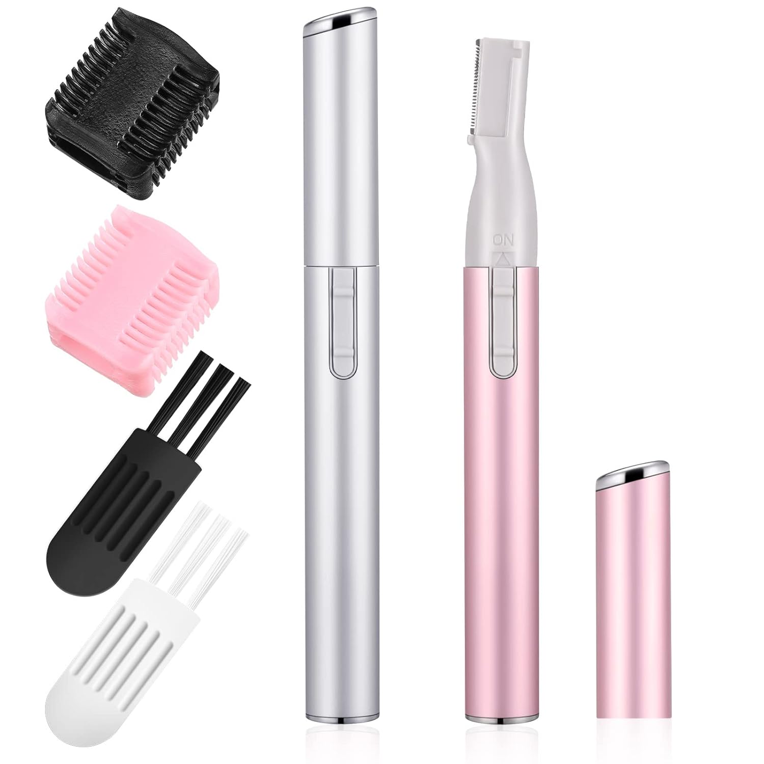 Chumia 2 Pcs Electric Eyebrow Trimmer Women Precision Face Razors Mini Shaver with Comb Christmas Women Gift Battery Operated Personal Epilator for Face Neck Fuzz Lips Leg(Pink, Silver)