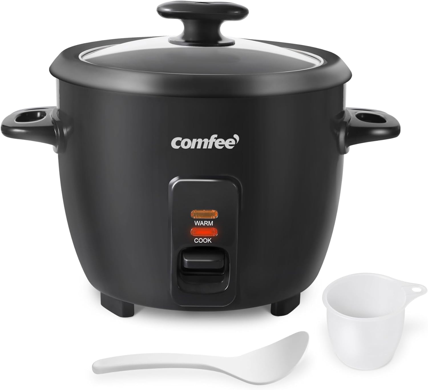 COMFEE' Rice Cooker, 6-Cup Cooked/3-Cup Uncooked, Removable Non-Stick Bowl, for Soups, Stews, Grains&Oatmeal, One Touch, Black