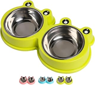 Skrtuan Double Dog Cat Bowls Premium Stainless Steel Pet Bowls with No-Slip Stainless Steel Cute Modeling Pet Food Water for Feeder Dogs Cats Rabbit and Pets