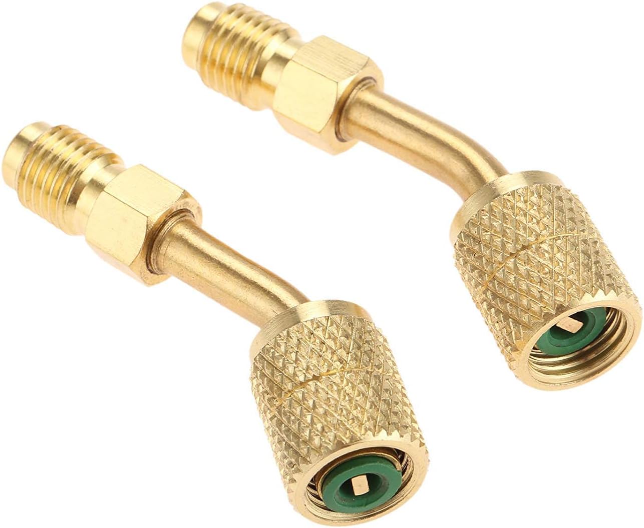 R410A Adapter 5/16" SAE Female Quick Couplers to 1/4" SAE Male Flare, 2 PC 45 Degree Angled Charging Vacuum Adapter, Used for R410a with Thimble Mini Split System, HVAC and Refrigeration Service