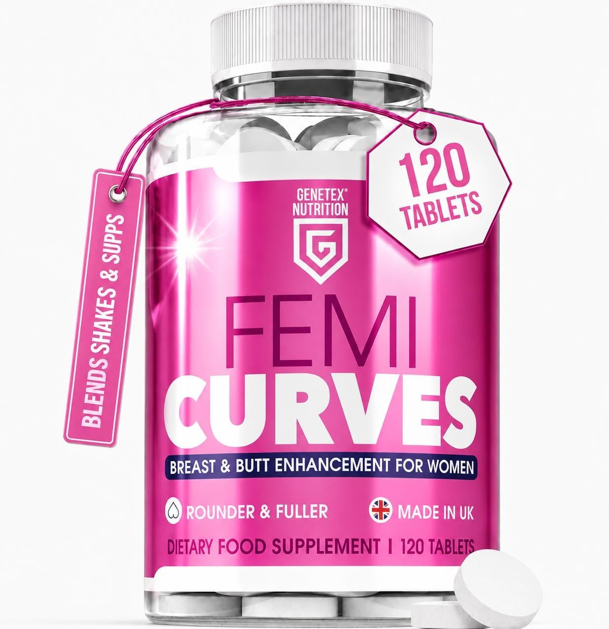 Femi Curves Bum & Breast Curves Enhancement Tablets for Women – 120 Tablets for Bigger Curves & Fuller Shape, Natural Ingredients - Bum Enhancement Supplement, Made in UK