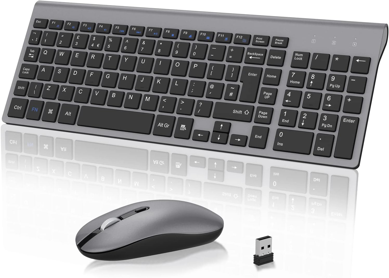 Wireless Keyboard Mouse Combo, cimetech 2.4G Ultra-Thin Keyboard and Mouse Set with Sleek Ergonomic Silent Design & Stable Connection for Windows PC Laptop Computer (QWERTY UK Layout, Gray)