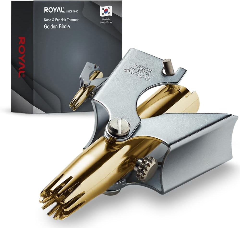 [Made in Korea] ROYAL Nose and Ear Hair Trimmer for Men, Manual, Battery-Free, Waterproof, Stainless Steel, Painless with Twelve Dual-Edged Blades, Patented Mechanism (Gold)