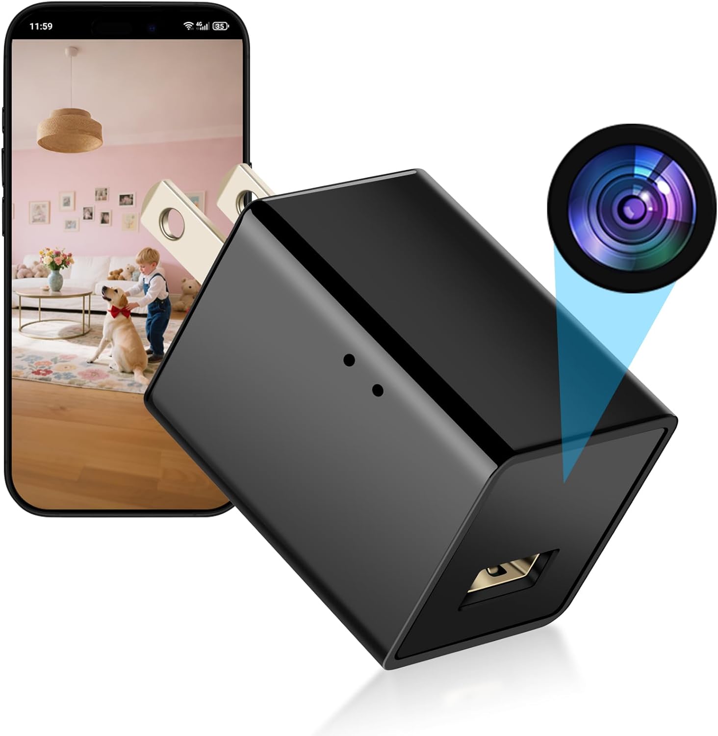 Small Nanny Cam Mini Hidden Camera 1080P Full HD Smart Charger WiFi Tiny USB Charger Camera 140-Degree Wide Angle for Indoor Home Security