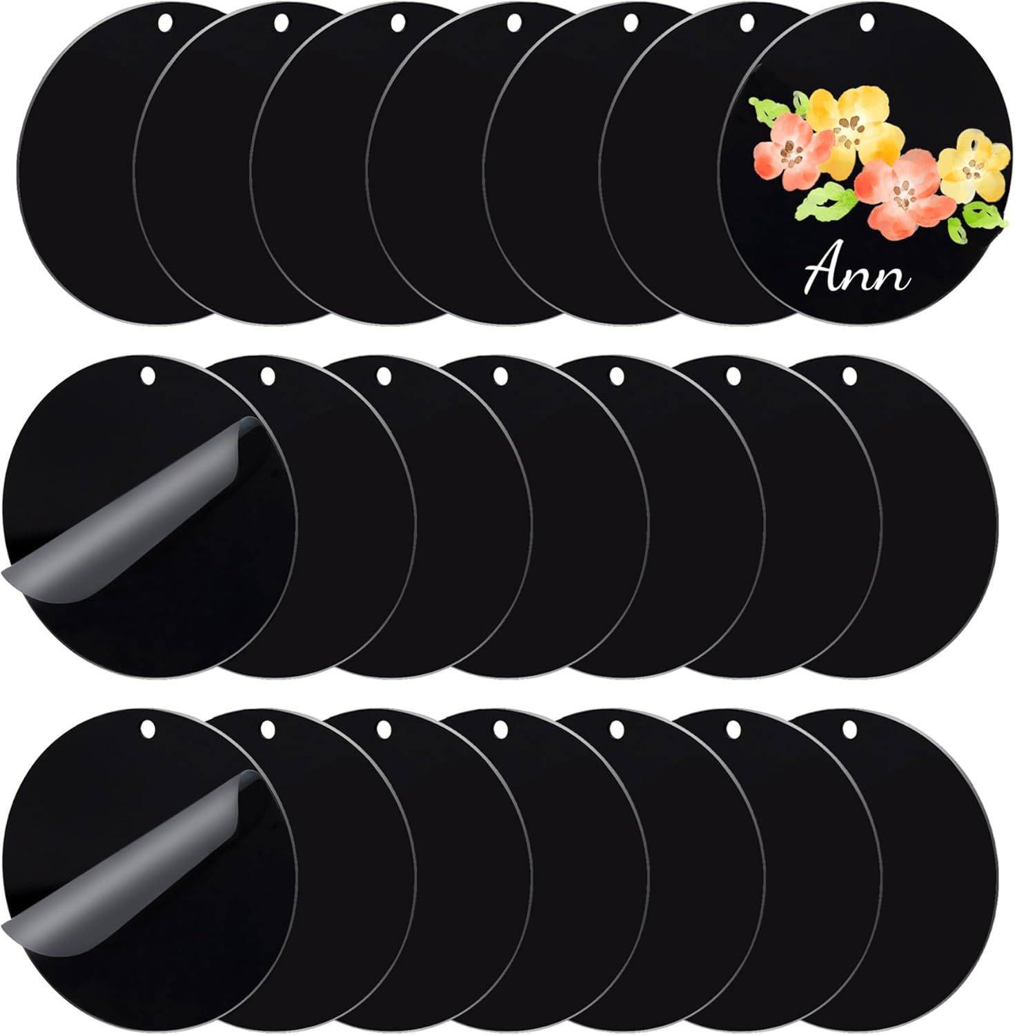 20Pcs Black Acrylic Blanks Keychain,2 inch Ornaments Blank Bulk with Hole,1/8" Thick for Vinyl Engraving Name Tags and DIY Craft Projects