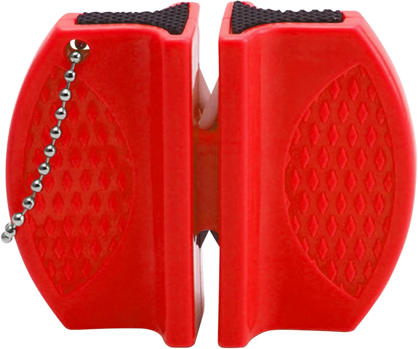 Rrumyve Portable Double-Sided Knife Sharpener, Small Hanging Design Comfortable Kitchen Knife, Mini Kitchen Knife Sharpener, for Family, Camping Tours or Outdoor Survival (Red)
