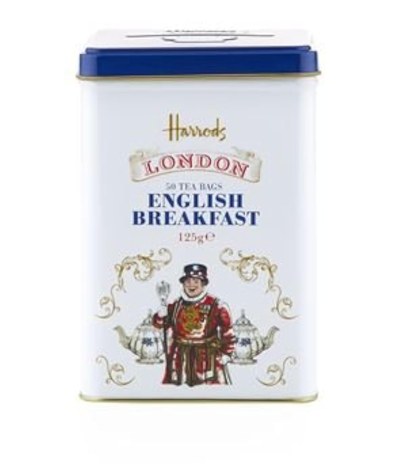 Harrods London, English Breakfast 50 Tea Bags in a Tin (1 Pack).