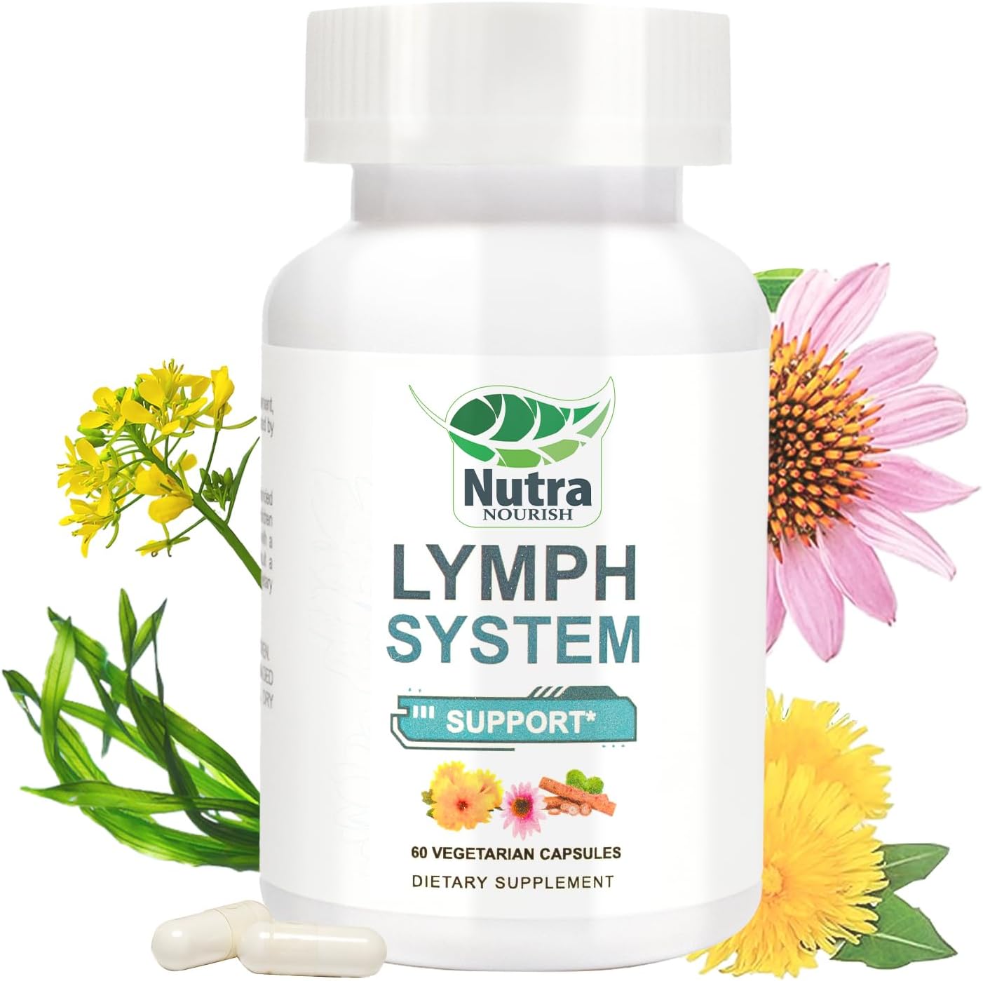 Lymphatic Drainage Supplements with Dandelion,Echinacea & Bromelain Extracts, Lymph System Support for Men and Women - Cleanses Lymphatic 120 Count Bottles (2)