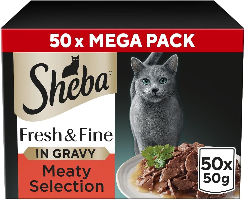 SHEBA Fresh & Fine Cat Pouches Meaty Pieces in Gravy 50x50g