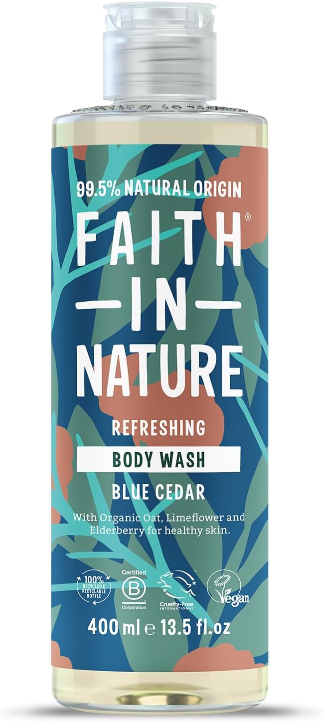 Faith In Nature Natural Blue Cedar Body Wash, Refreshing Shower Gel, Vegan and Cruelty Free, No SLS or Parabens, 400 ml