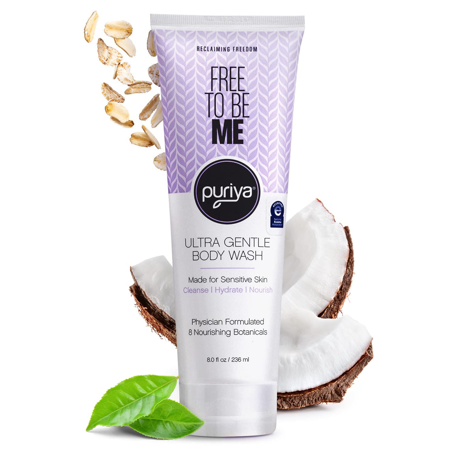 Puriya Ultra Gentle Body Wash, Hydration for Dry, Sensitive Skin, Physician Formulated for Kids, Men and Women, Hypoallergenic, Sulfate-Free, Vegan, Rinses Clean without Residue
