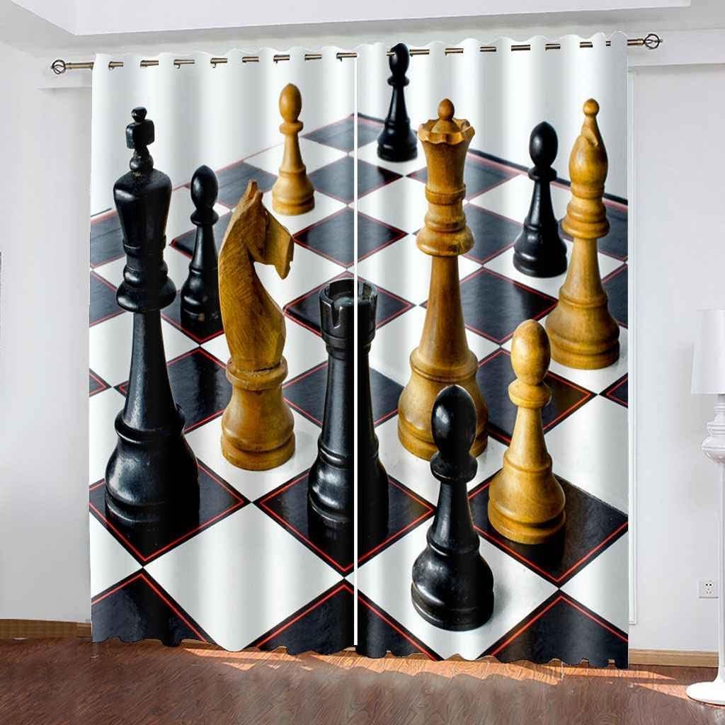 3D Print Door Curtains - International Chess - Blackout Curtains Room Polyester Curtains With Eyelet Super Soft Pleat Curtains For Bedroom Kids Room