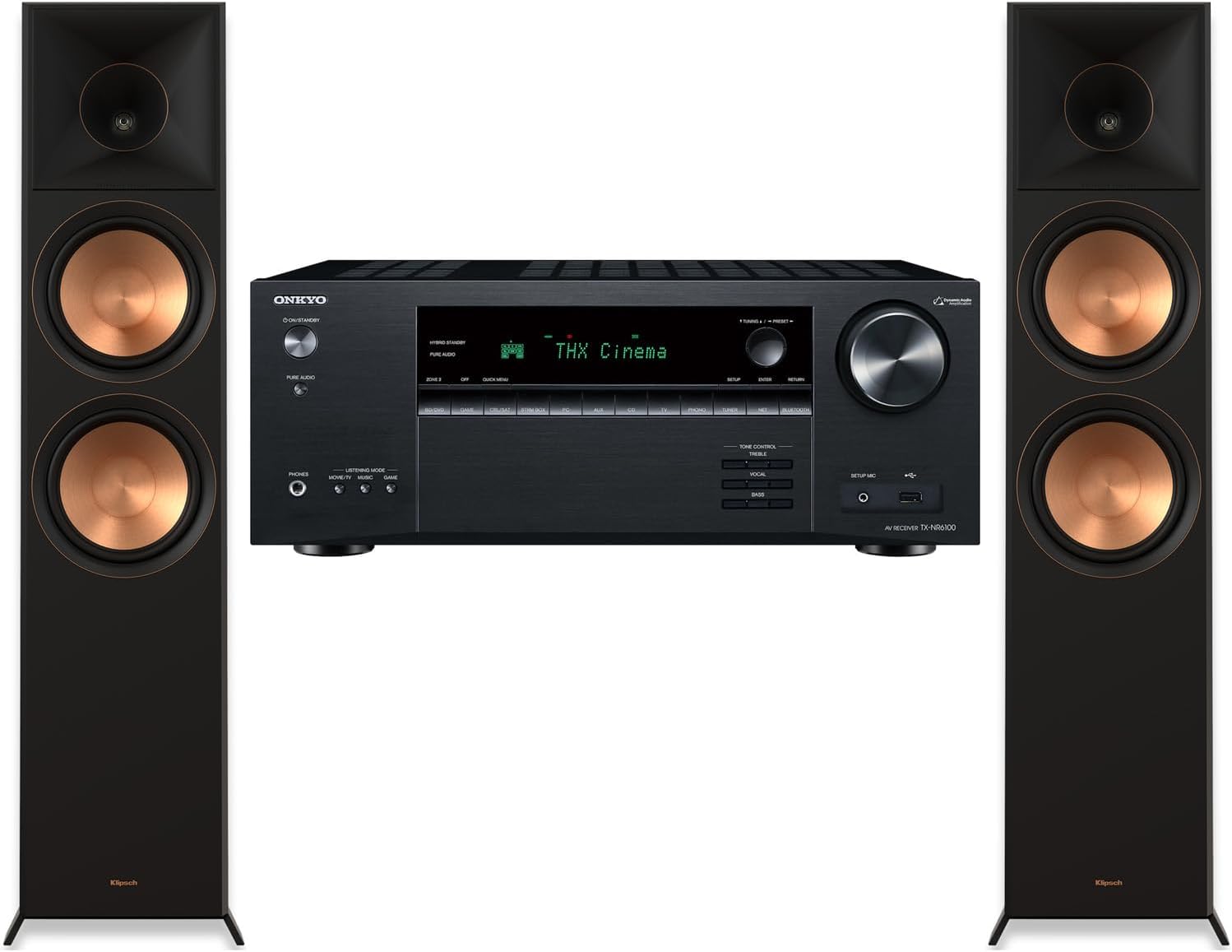 ONKYO TX-NR6100 7.2-Channel AV Receiver Bundle with 2X Klipsch Reference Premier RP 8000-F II Floorstanding Speakers, E2OKTXNR6100